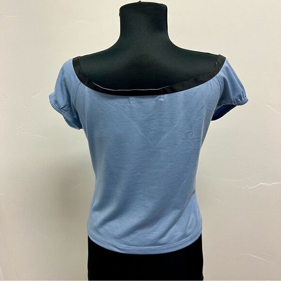 Vintage y2k Jonathan Martin top. Deep v neckline empire in blue and black szL - Picture 4 of 11